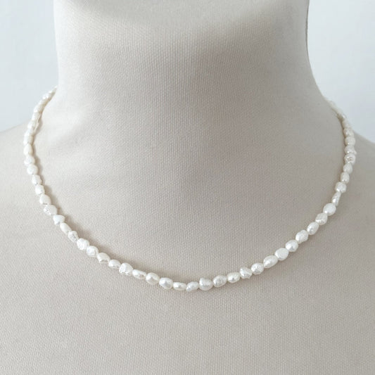 Collier Perle D'Eau Douce Ovale Baroque Acier Inoxydable Argenté