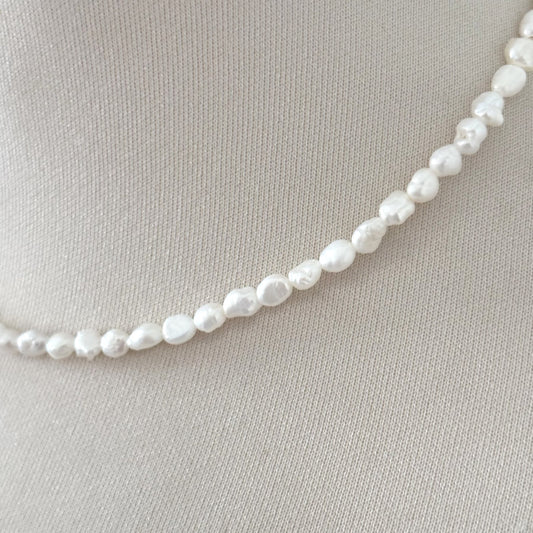 Collier Perle D'Eau Douce Ovale Baroque Acier Inoxydable Argenté