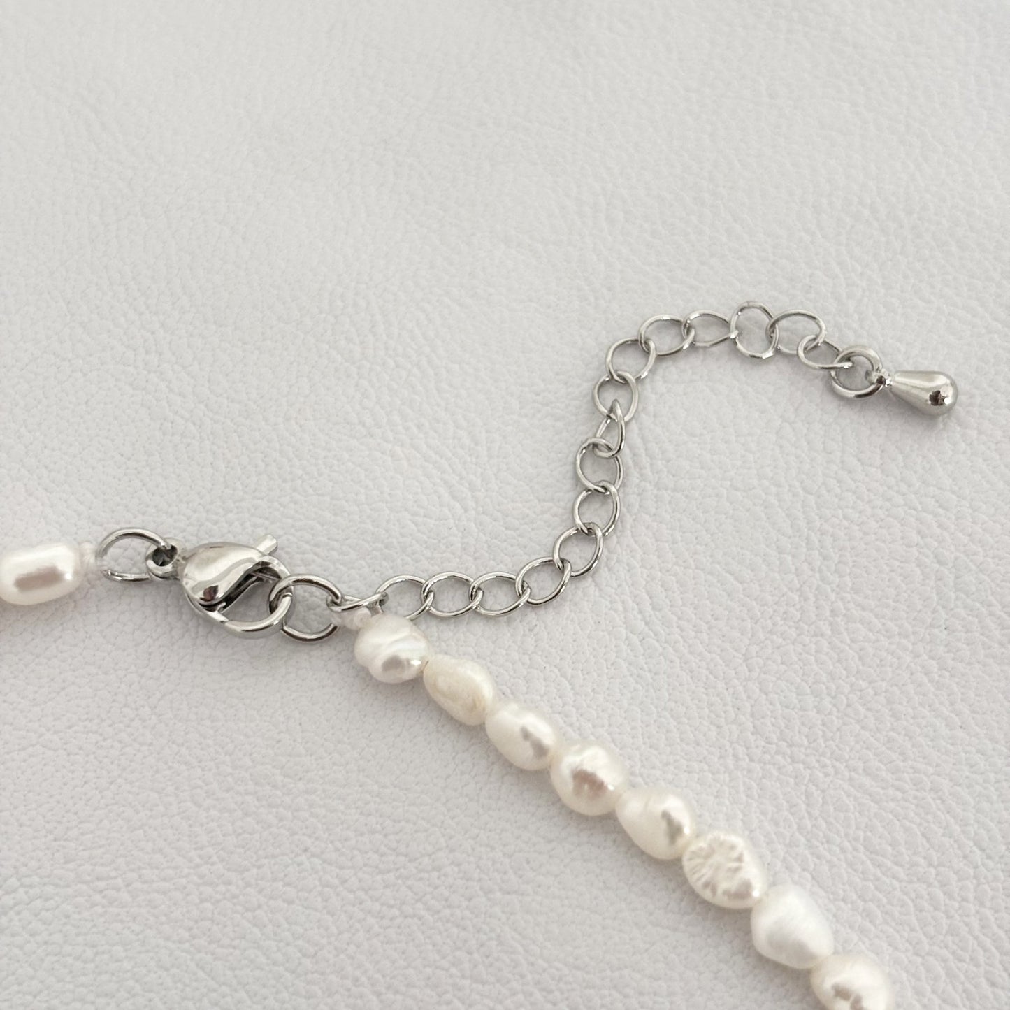 Collier Perle D'Eau Douce Ovale Baroque Acier Inoxydable Argenté
