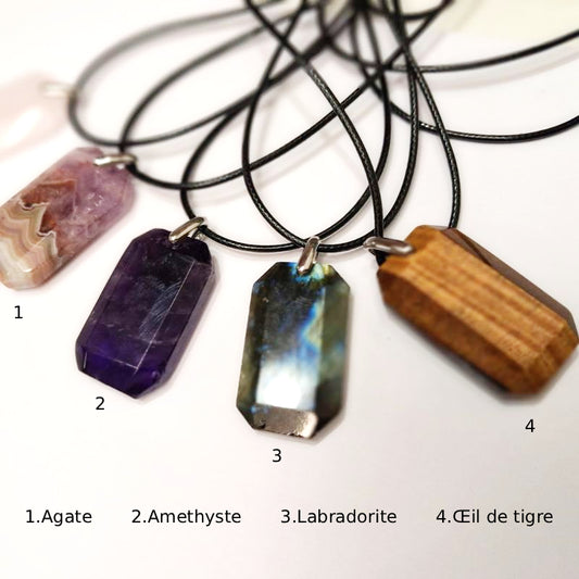 Collier Pierre Naturelle Pendentif Rectangle