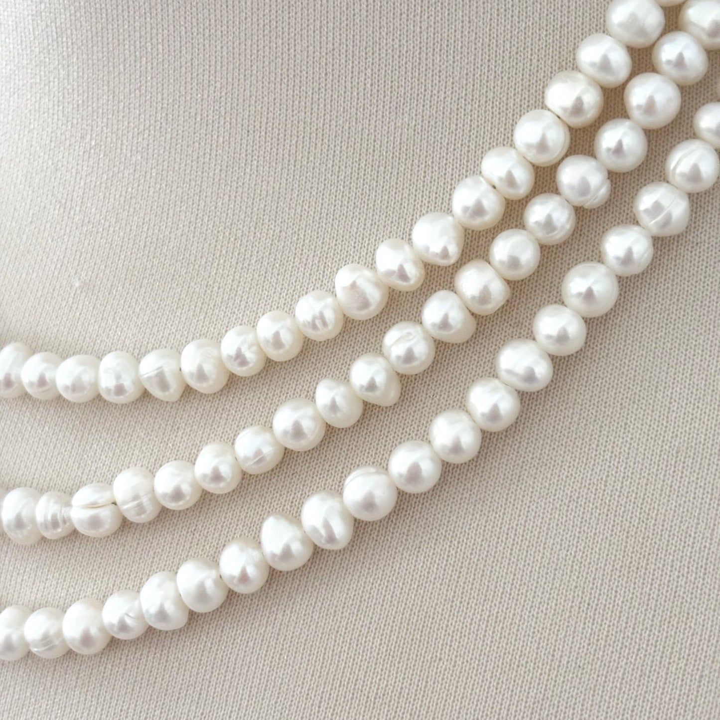 Collier 3 Rangs Perle D'Eau Douce Acier Inoxydable Strass