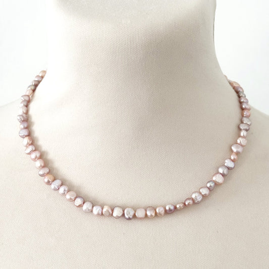 Collier Perle D'Eau Douce Teinté Rose Acier Inoxydable