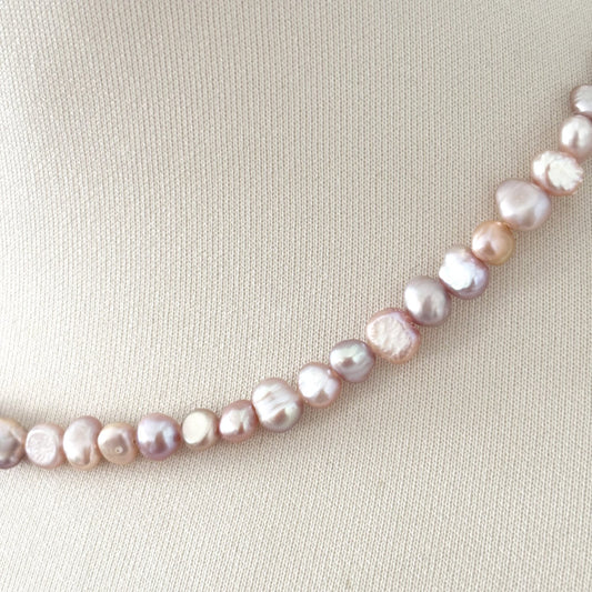 Collier Perle D'Eau Douce Teinté Rose Acier Inoxydable