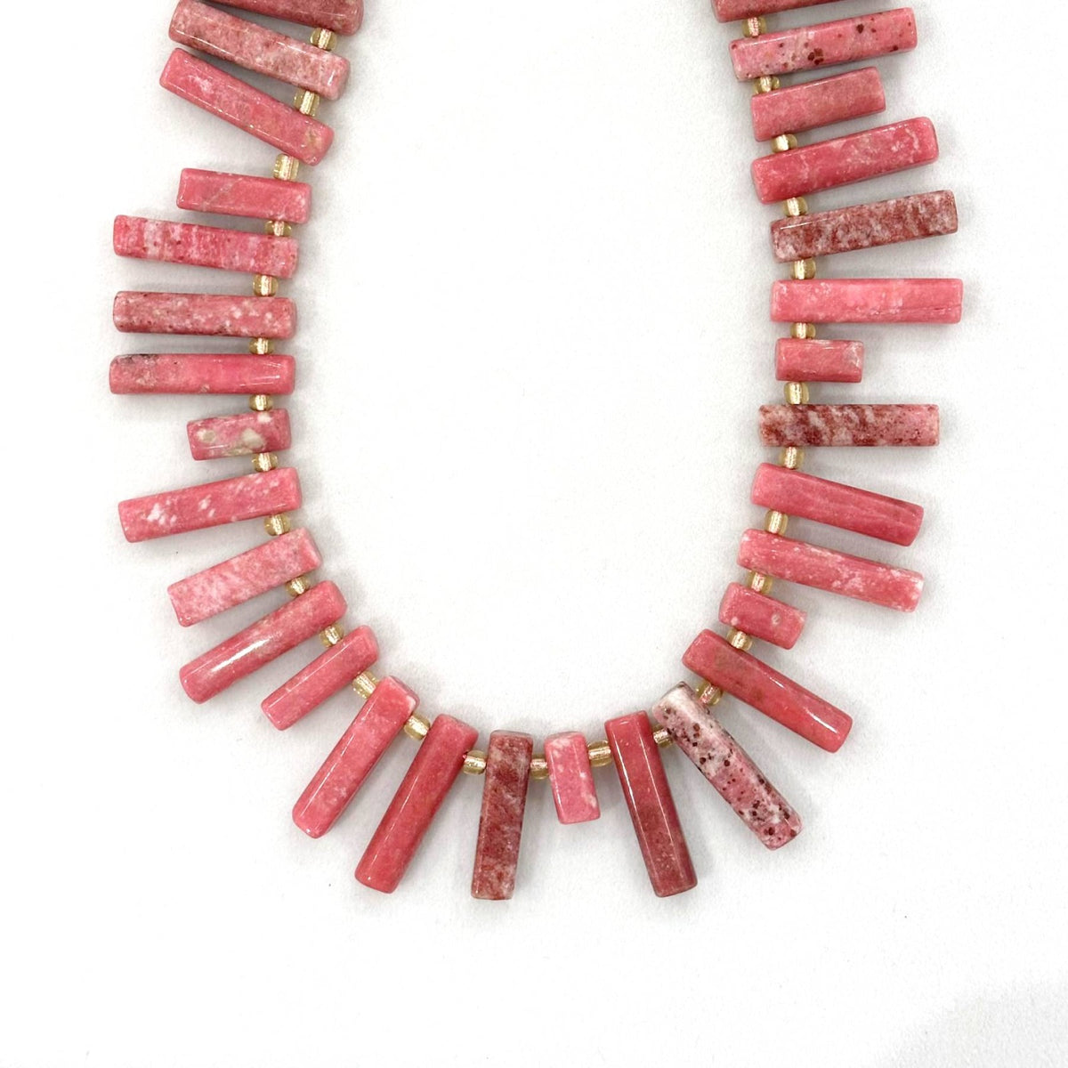 Collier Pierre Naturelle Rhodochrosite Bâtonnets Irréguliers Acier Inoxydable