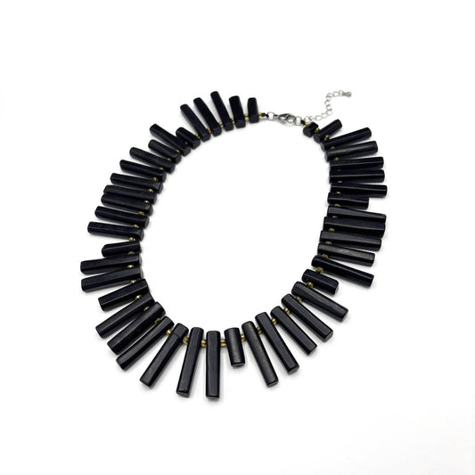 Collier Pierre Naturelle Shungite Bâtonnets Irréguliers Acier Inoxydable