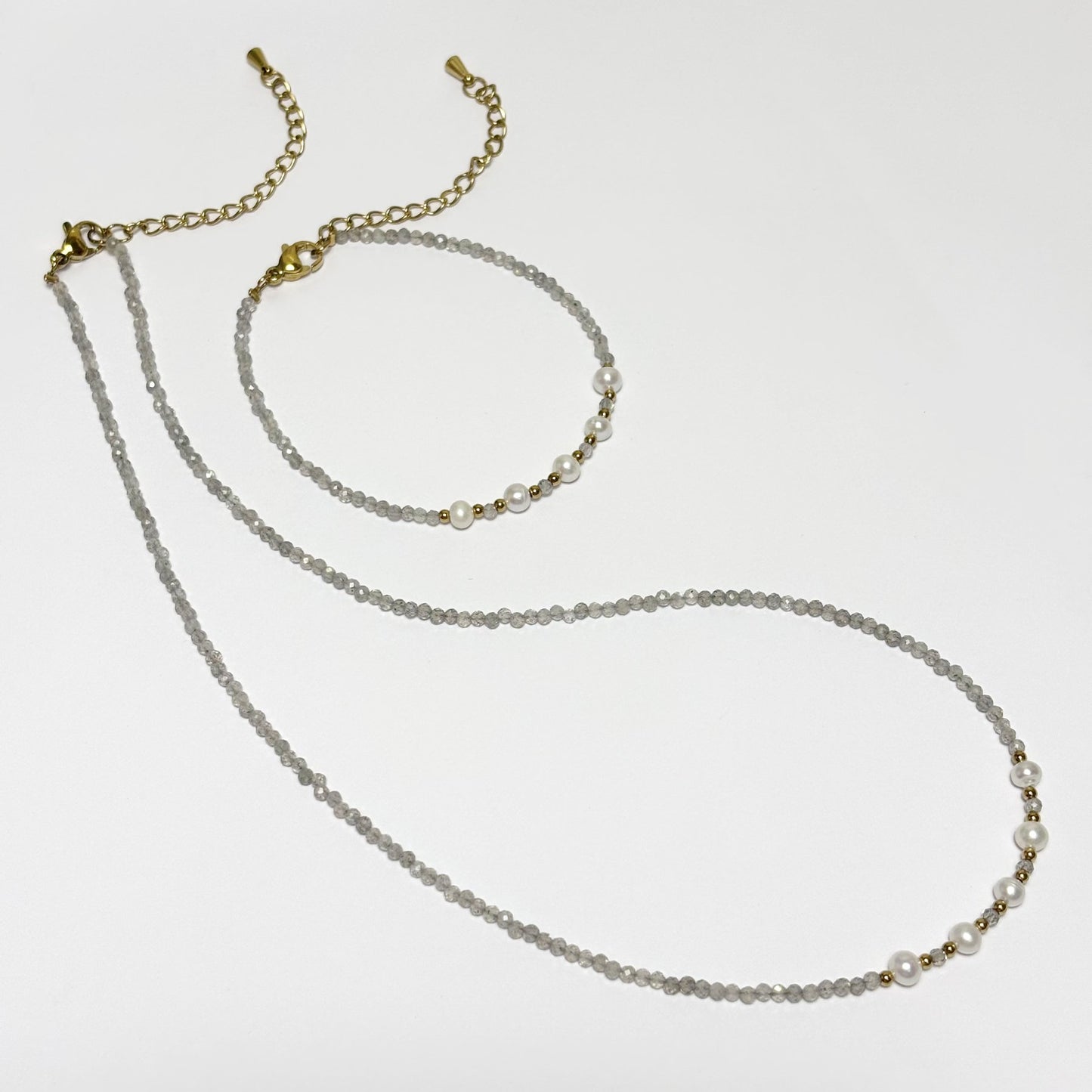 Collier Bracelet Pierre Naturelle Perle D'Eau Douce