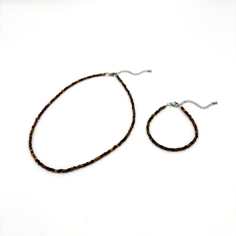 Bracelet Collier Pierre Naturelle Acier Inoxydable