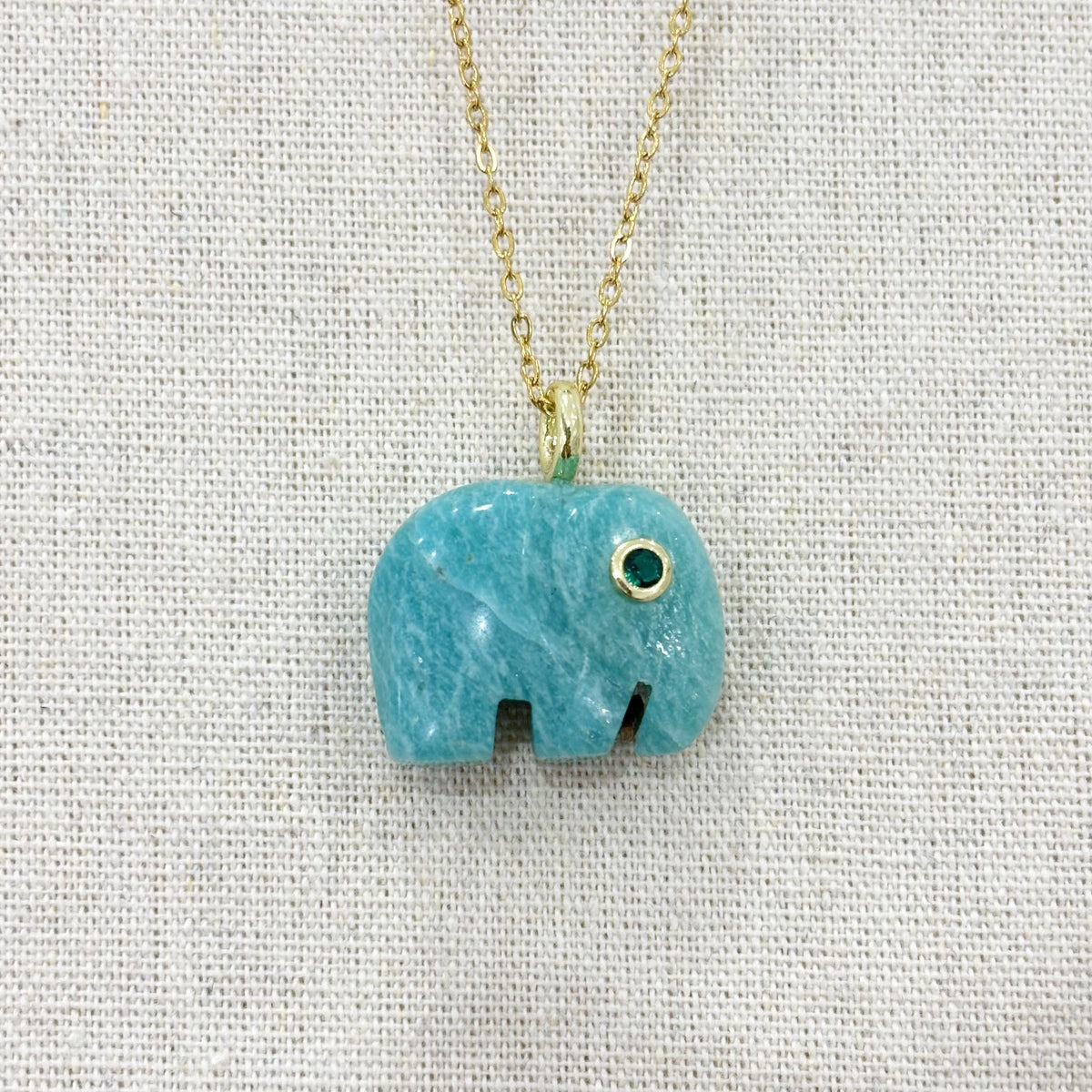 Pendentif Pierre Naturelle Laiton Gravure Éléphant