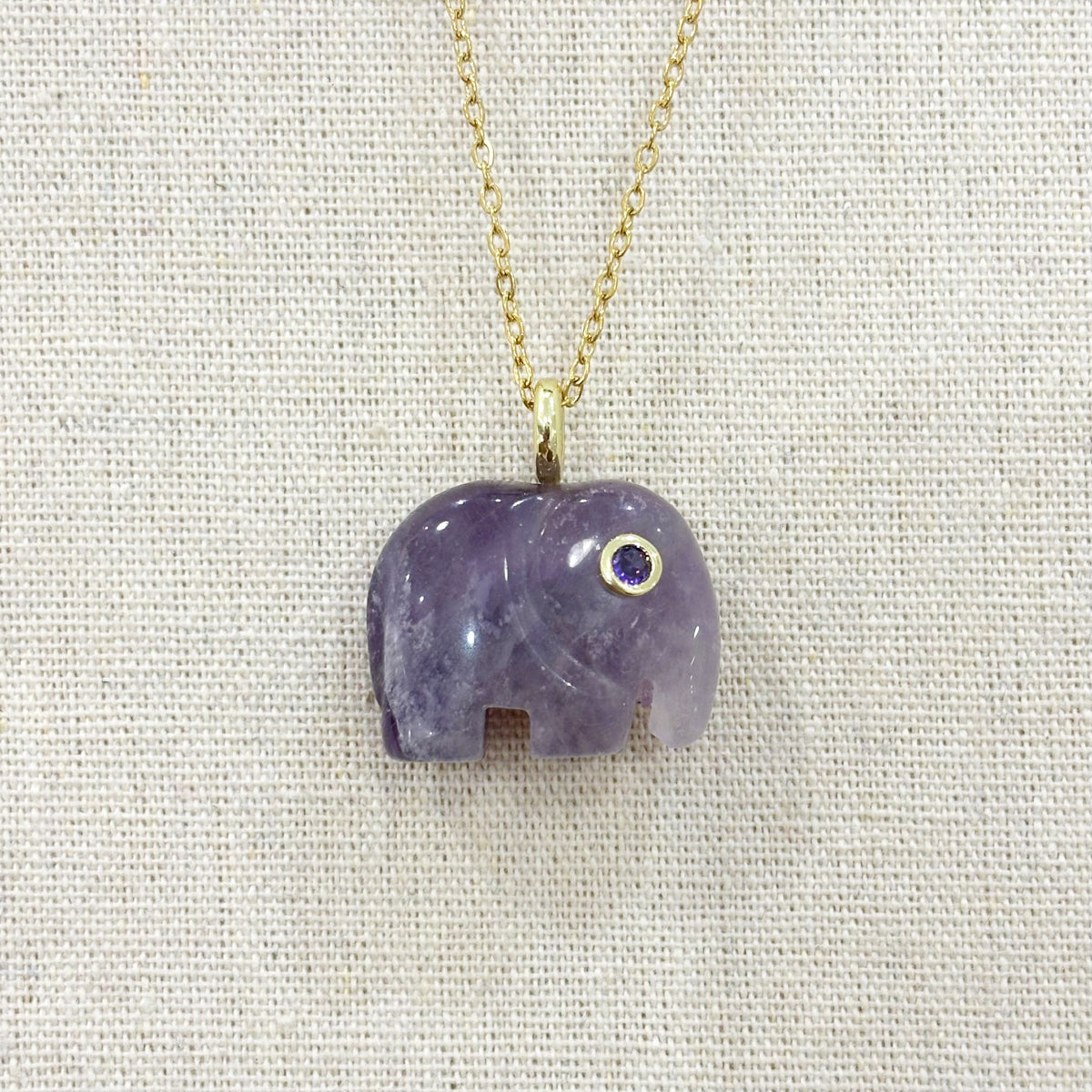 Pendentif Pierre Naturelle Laiton Gravure Éléphant