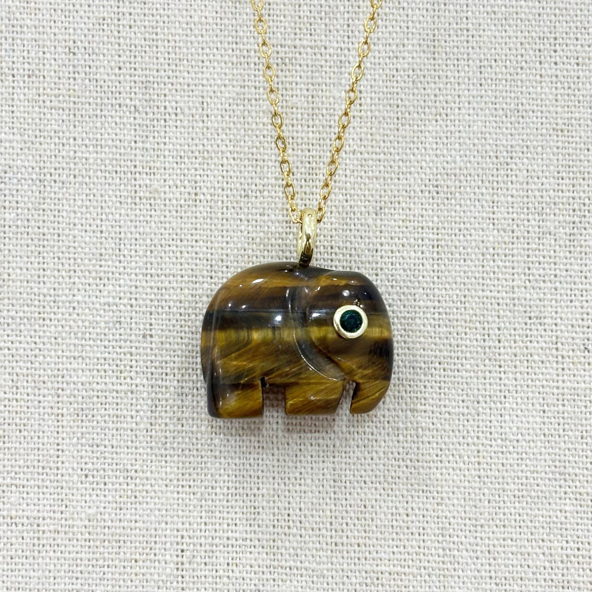 Pendentif Pierre Naturelle Laiton Gravure Éléphant