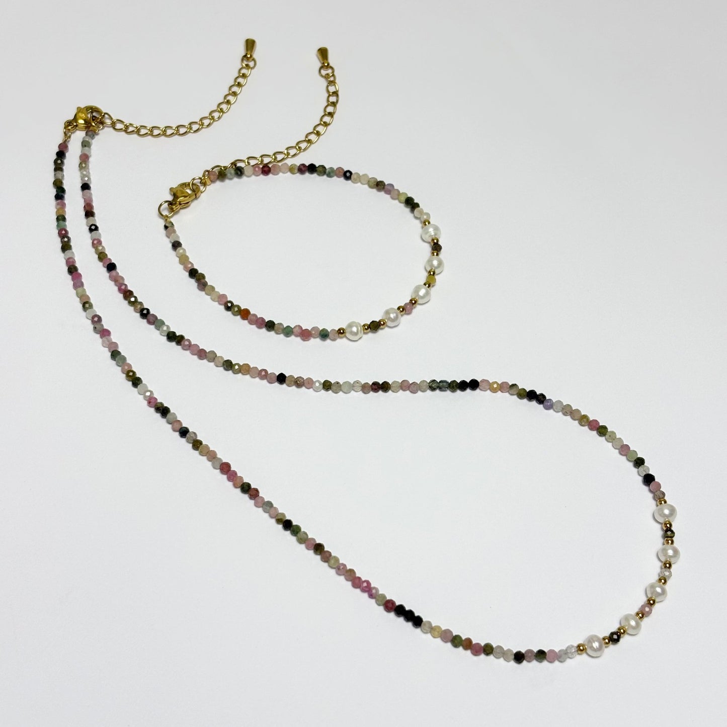 Collier Bracelet Pierre Naturelle Perle D'Eau Douce